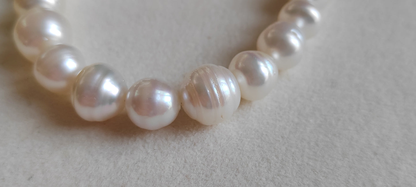 9.4-12.1mm Genuine south sea white pearls classic baroque bracelet
