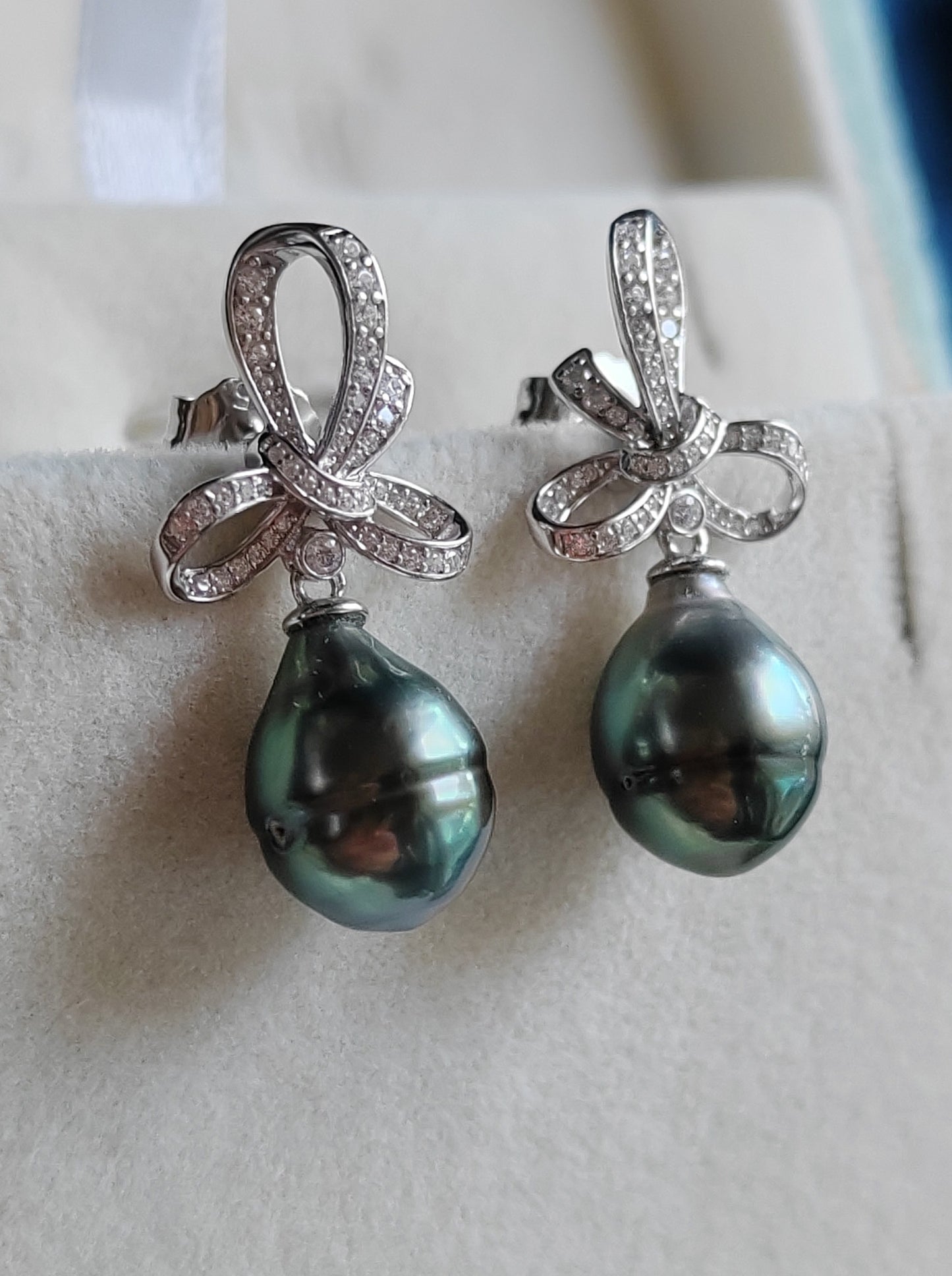 9.3mm Genuine tahitian south sea pearl Lace earrings silver