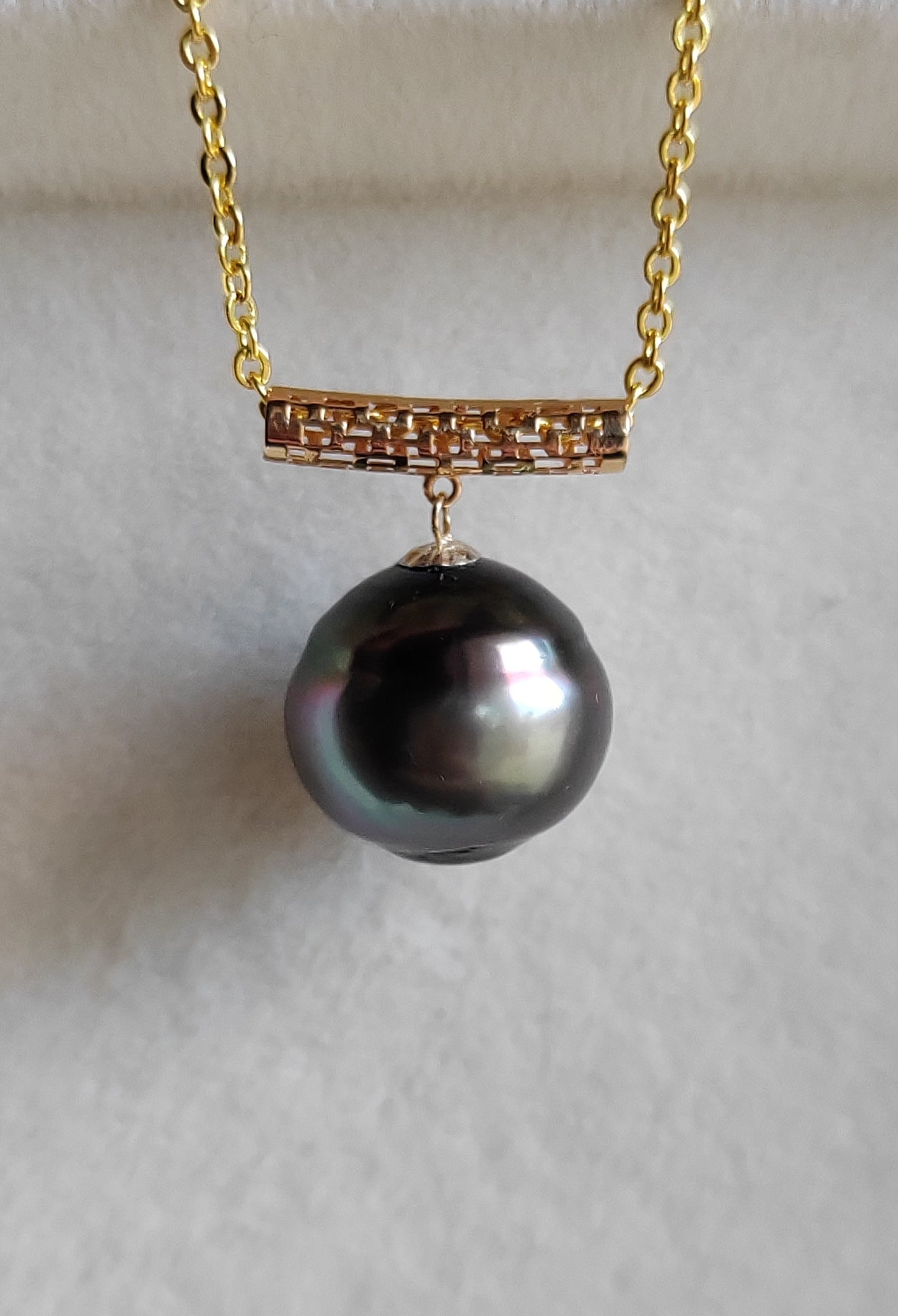 18k gold rainbow drop pendant genuine tahitian south sea pearl 12.8mm