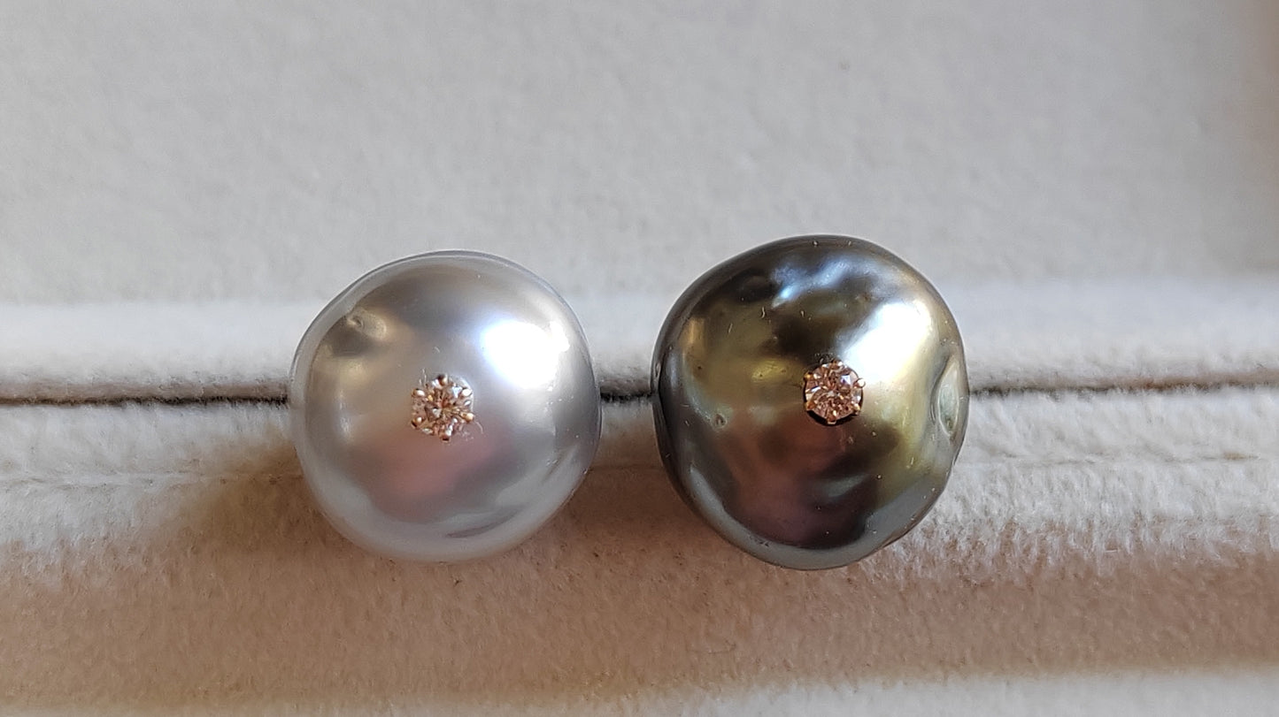 Timeless Elegance: 18ct gold diamond earrings genuine tahitian keshi pearls 30.5ct
