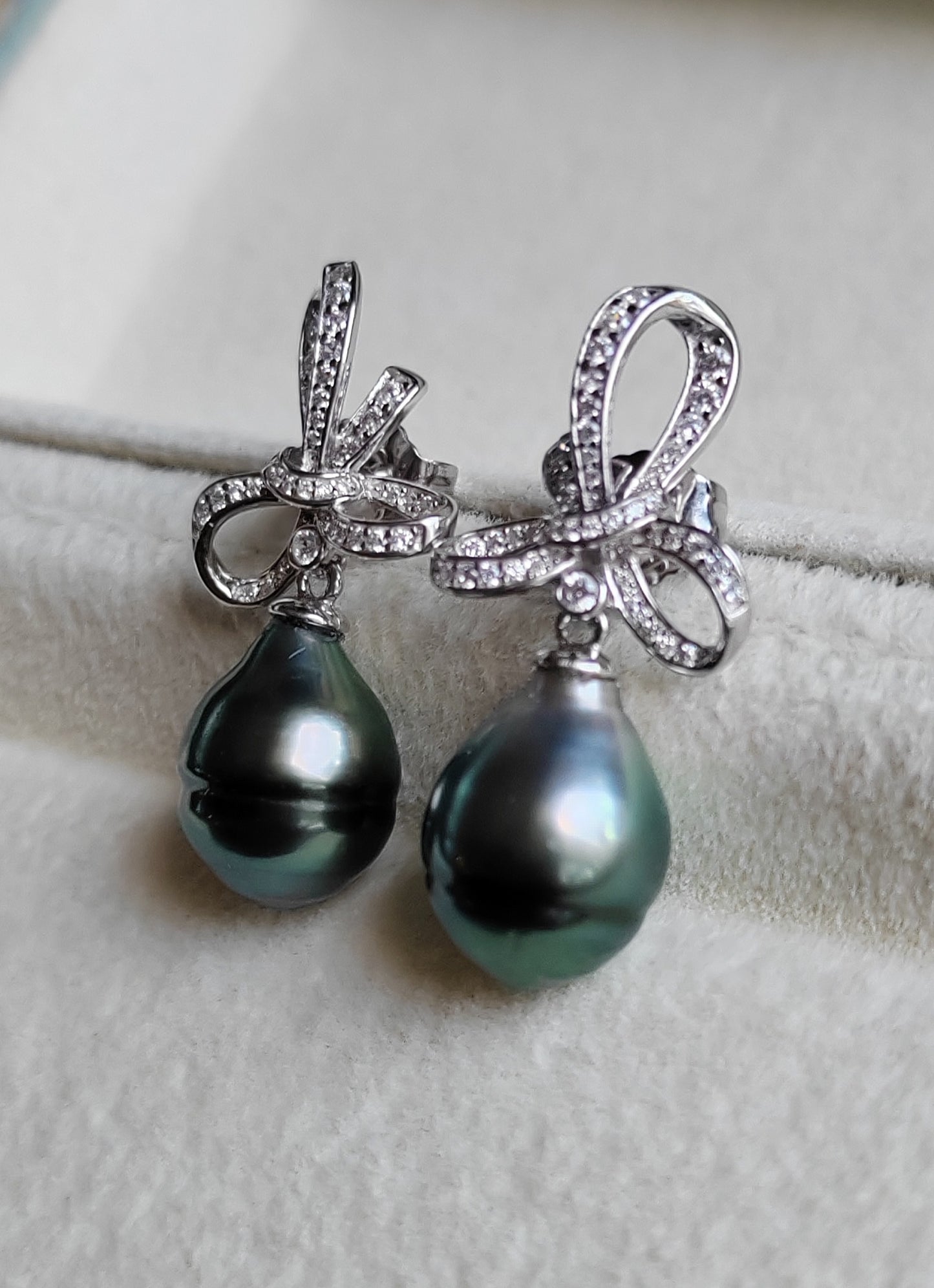 9.3mm Genuine tahitian south sea pearl Lace earrings silver