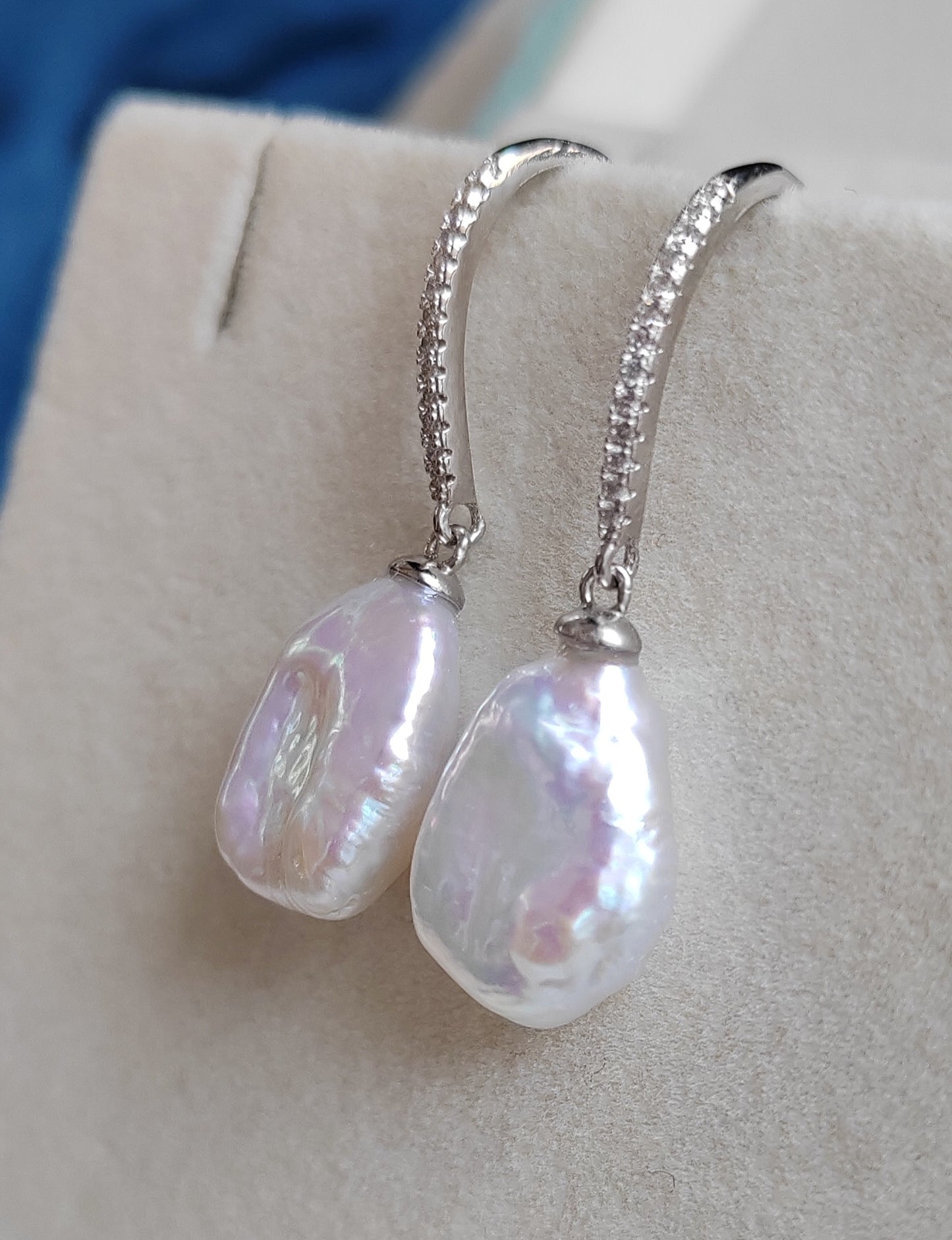 10.8mm Genuine freshwater Keshi pearls classic dangling earrings