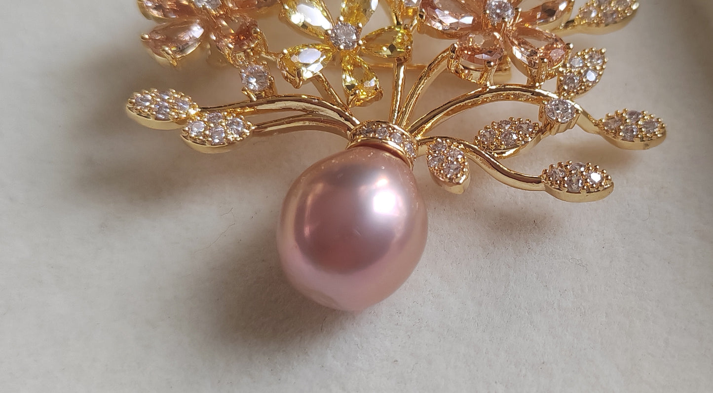 'Pleasure Blossom' brooch genuine freshwater pearl 11.8mm