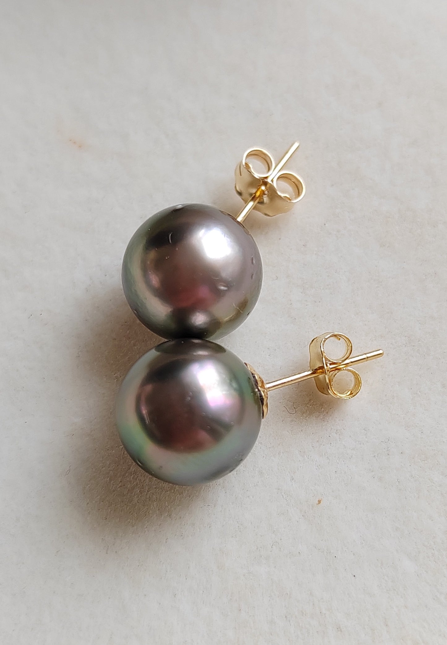 10.3mm Genuine tahitian south sea pearls classic earrings studs 14ct gold