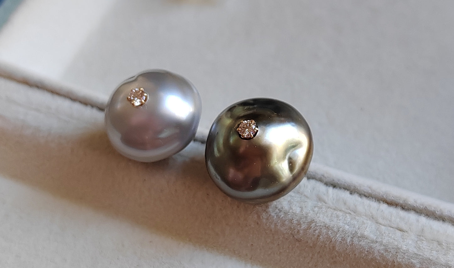 Timeless Elegance: 18ct gold diamond earrings genuine tahitian keshi pearls 30.5ct