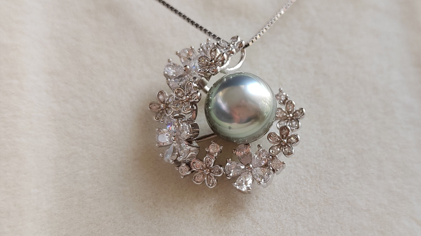 'Moon flowers' necklace genuine tahitian south sea pearl 9.4mm