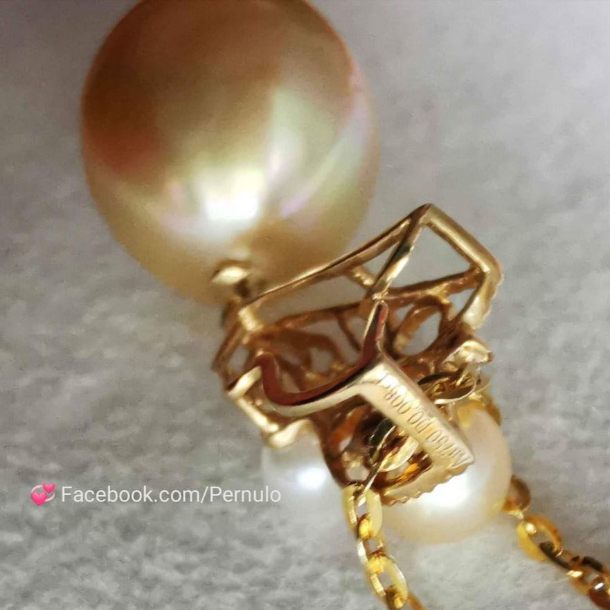 ' Sunset ' 18k gold diamond pendant genuine golden south sea and Japanese akoya pearl 2.4-13mm