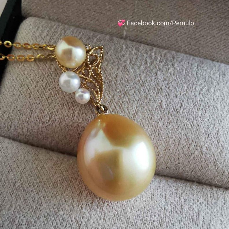 ' Sunset ' 18k gold diamond pendant genuine golden south sea and Japanese akoya pearl 2.4-13mm