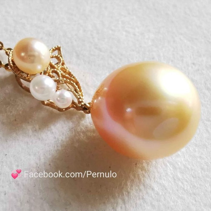' Sunset ' 18k gold diamond pendant genuine golden south sea and Japanese akoya pearl 2.4-13mm