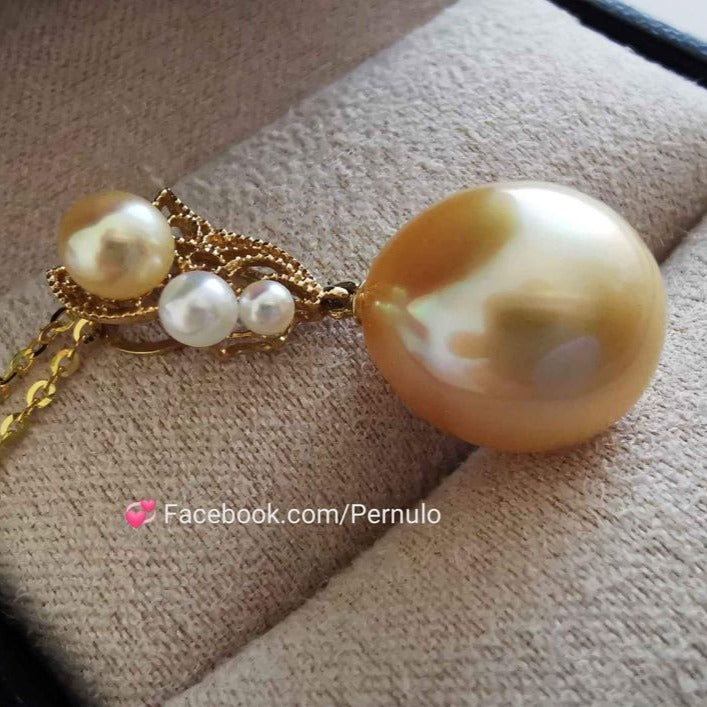 ' Sunset ' 18k gold diamond pendant genuine golden south sea and Japanese akoya pearl 2.4-13mm
