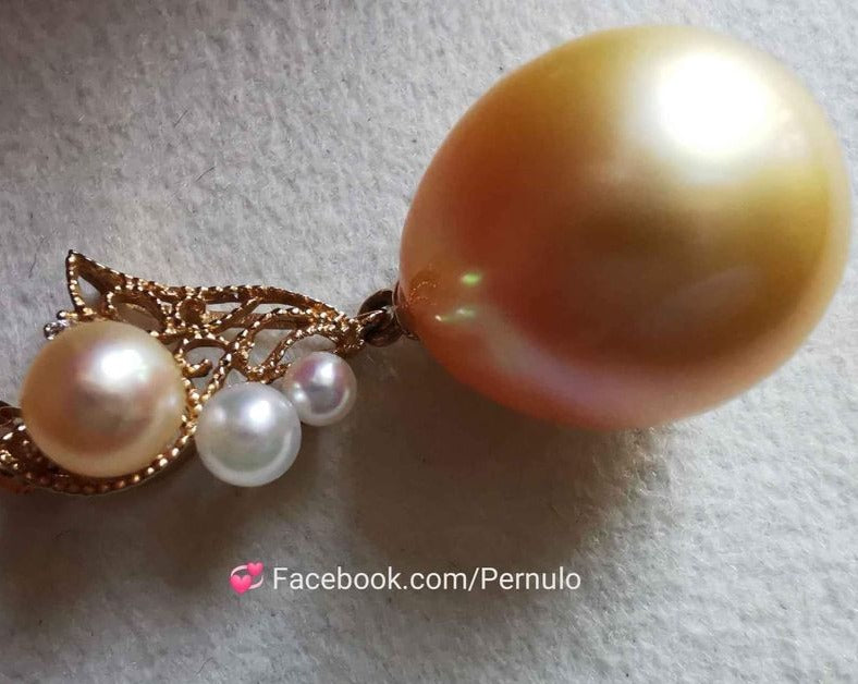 ' Sunset ' 18k gold diamond pendant genuine golden south sea and Japanese akoya pearl 2.4-13mm