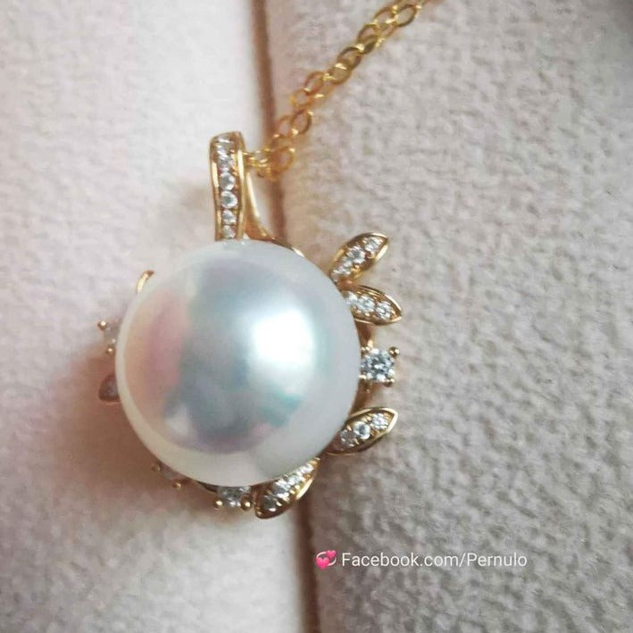'Blossom' pendant 14k gold genuine south sea pearl 13.97x14.06mm