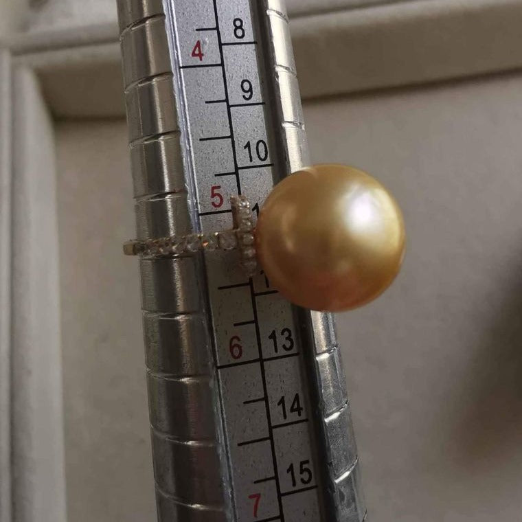 Classic solitaire ring 14k gold genuine golden south sea pearl 10.3mm AAAA size K