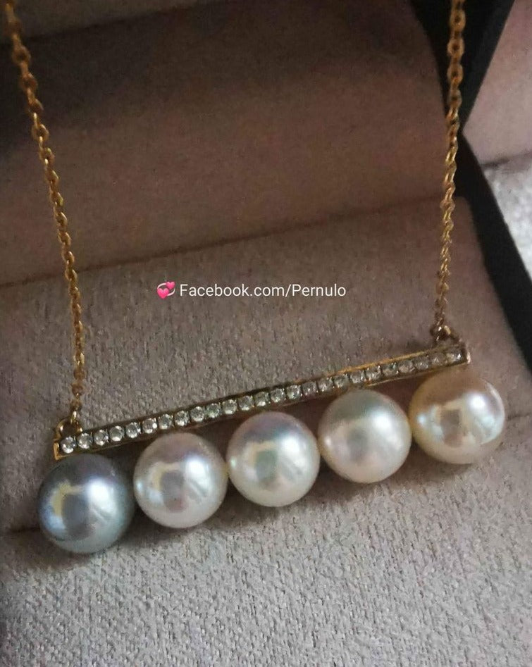 Designer necklace 18k gold genuine Japanese akoya pearls 7.4mm AAA+