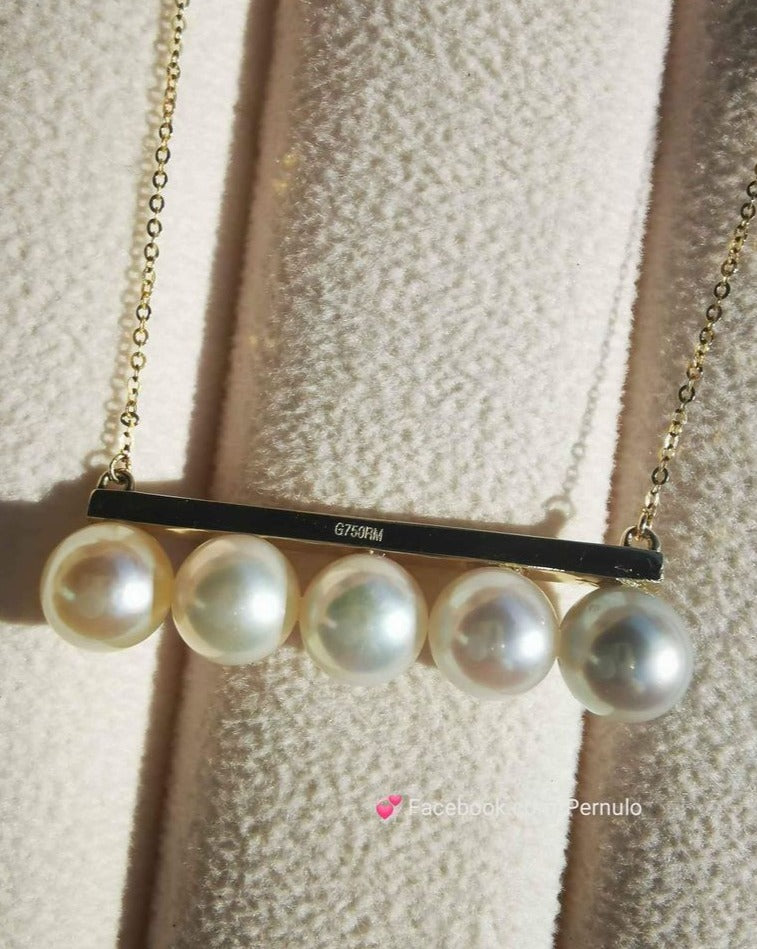 Designer necklace 18k gold genuine Japanese akoya pearls 7.4mm AAA+