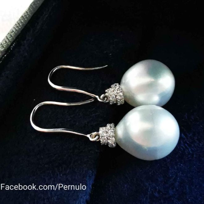 18k white gold classic earrings genuine south sea white pearl 9.6x10.6mm