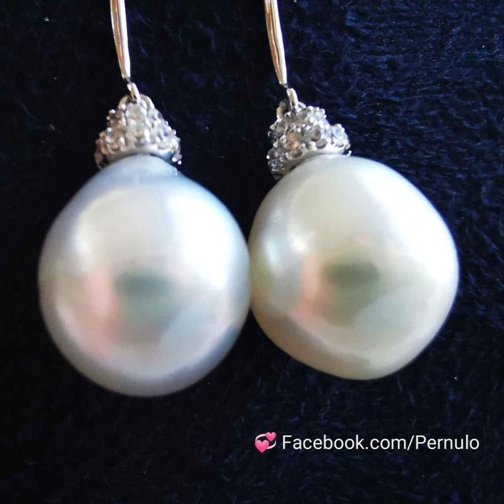 18k white gold classic earrings genuine south sea white pearl 9.6x10.6mm