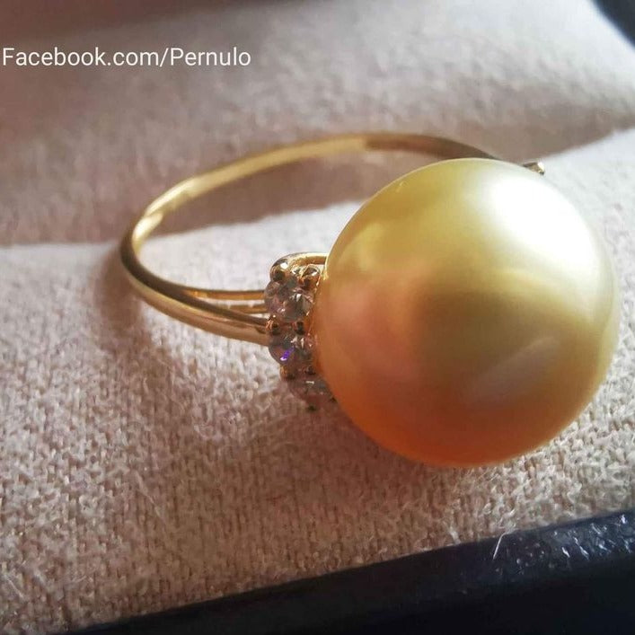 10.9mm Genuine golden south sea pearl classic 18k gold solitaire ring size O