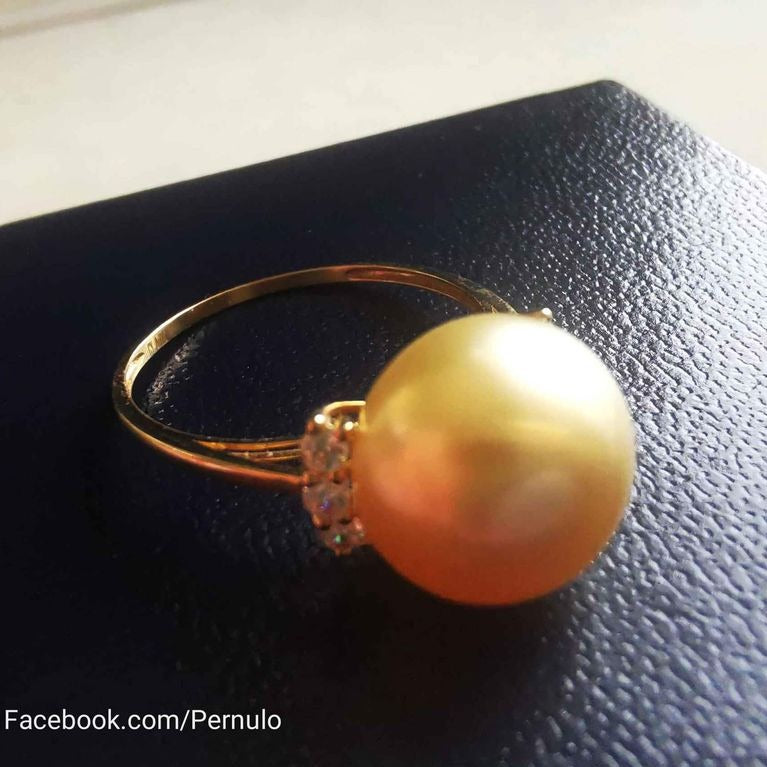 10.9mm Genuine golden south sea pearl classic 18k gold solitaire ring size O