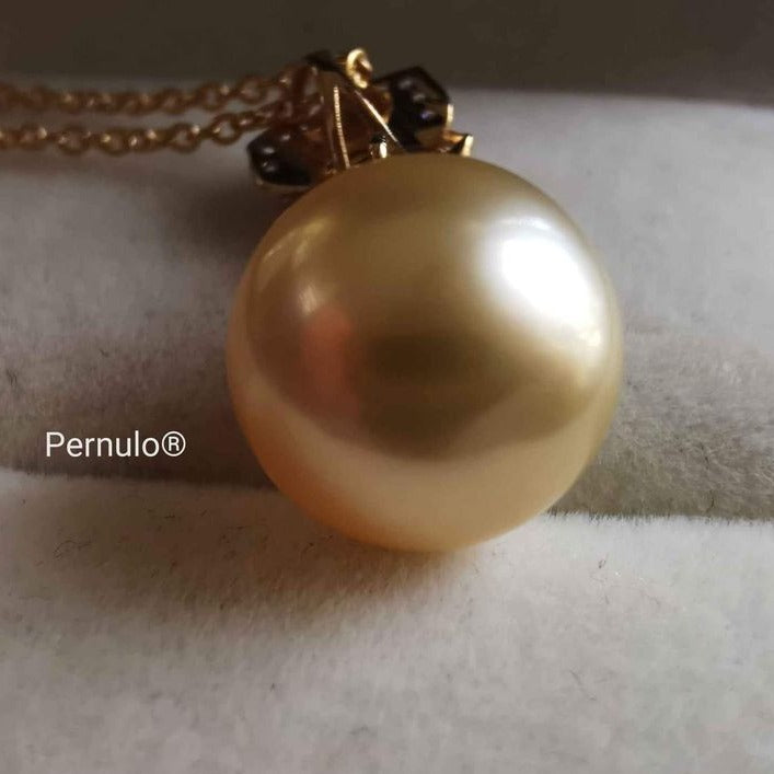 'Camélia' 18k gold pendant genuine golden south sea pearl 11.1mm AAA+