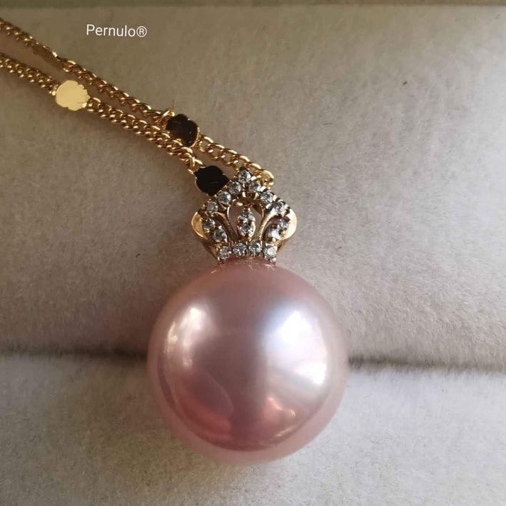 'Pink Princess' 18k gold pendant genuine freshwater pearl 11.7mm AAAA
