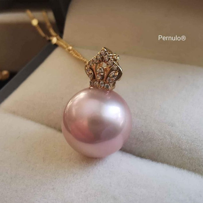 'Pink Princess' 18k gold pendant genuine freshwater pearl 11.7mm AAAA