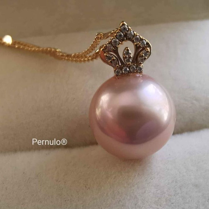 'Pink Princess' 18k gold pendant genuine freshwater pearl 11.7mm AAAA