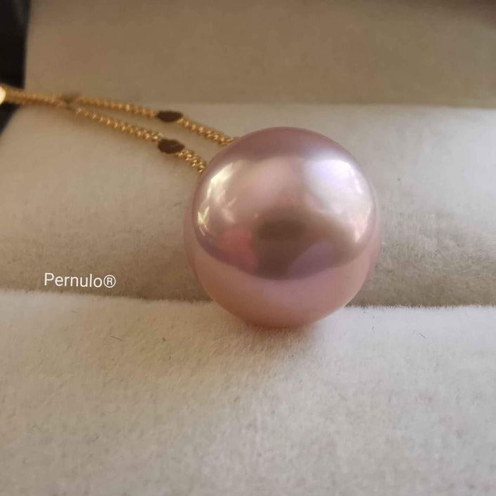 'Pink Princess' 18k gold pendant genuine freshwater pearl 11.7mm AAAA