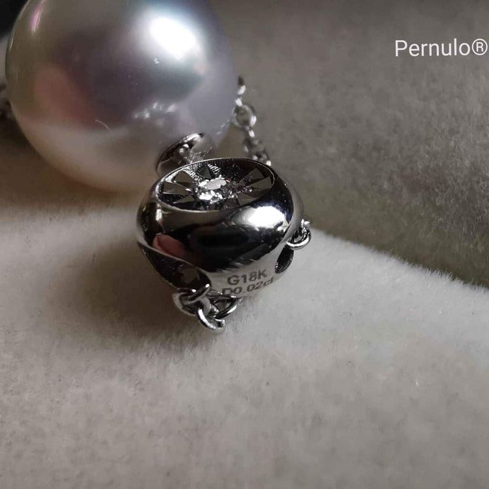18k gold diamond classic dangle pendant genuine south sea white pearl 10.3mm AAAA
