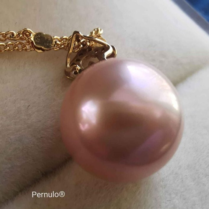'Pink Princess' 18k gold pendant genuine freshwater pearl 11.7mm AAAA