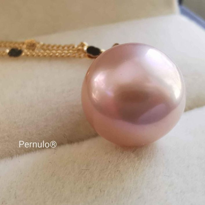 'Pink Princess' 18k gold pendant genuine freshwater pearl 11.7mm AAAA
