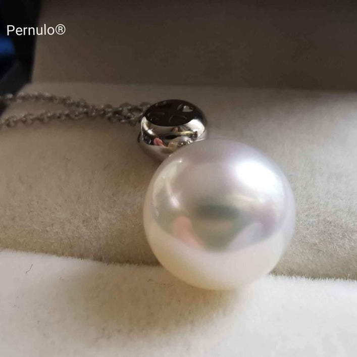18k gold diamond classic dangle pendant genuine south sea white pearl 10.3mm AAAA
