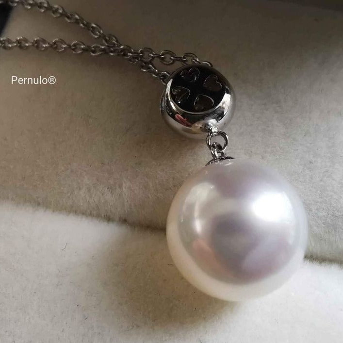 18k gold diamond classic dangle pendant genuine south sea white pearl 10.3mm AAAA