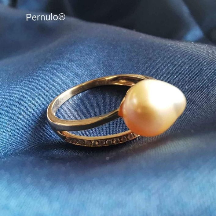 'A Golden Seed' 14k gold ring genuine golden south sea Keshi pearl 7.1-8.1mm K1/2