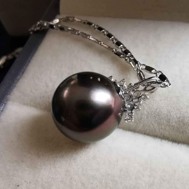 18k white gold stunning pendant genuine tahitian south sea pearl 11.2mm