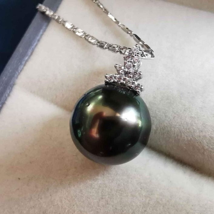 Classic 18k white gold pendant genuine tahitian south sea pearl 11.7mm