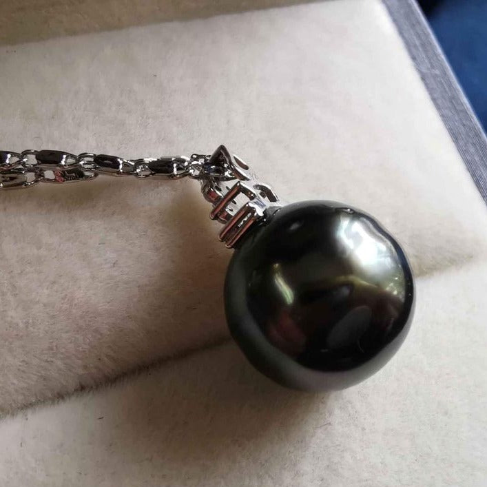 Classic 18k white gold pendant genuine tahitian south sea pearl 11.7mm