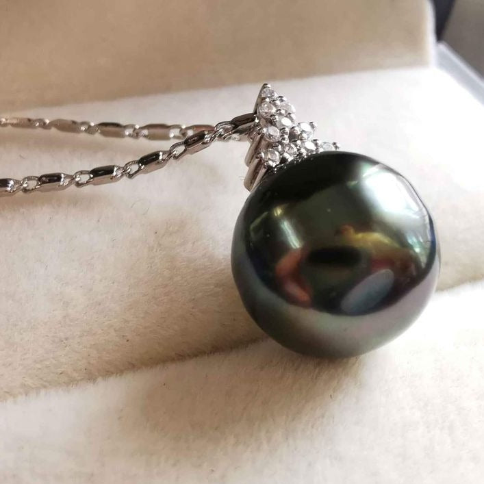 Classic 18k white gold pendant genuine tahitian south sea pearl 11.7mm