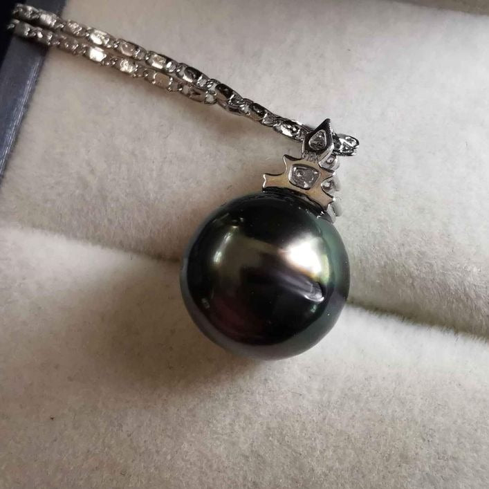 Classic 18k white gold pendant genuine tahitian south sea pearl 11.7mm