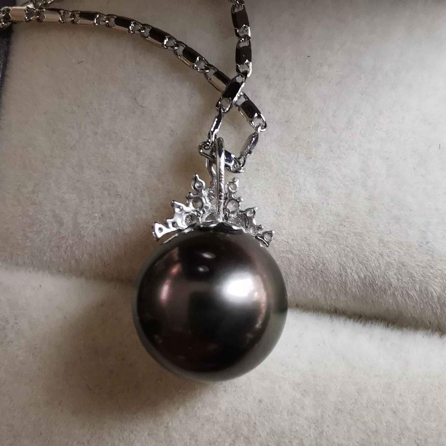 18k white gold stunning pendant genuine tahitian south sea pearl 11.2mm