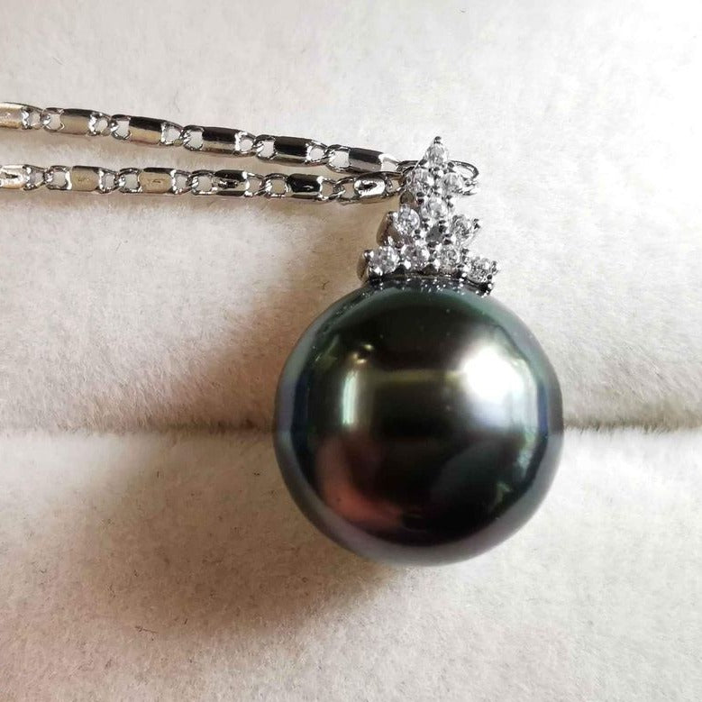 Classic 18k white gold pendant genuine tahitian south sea pearl 11.7mm
