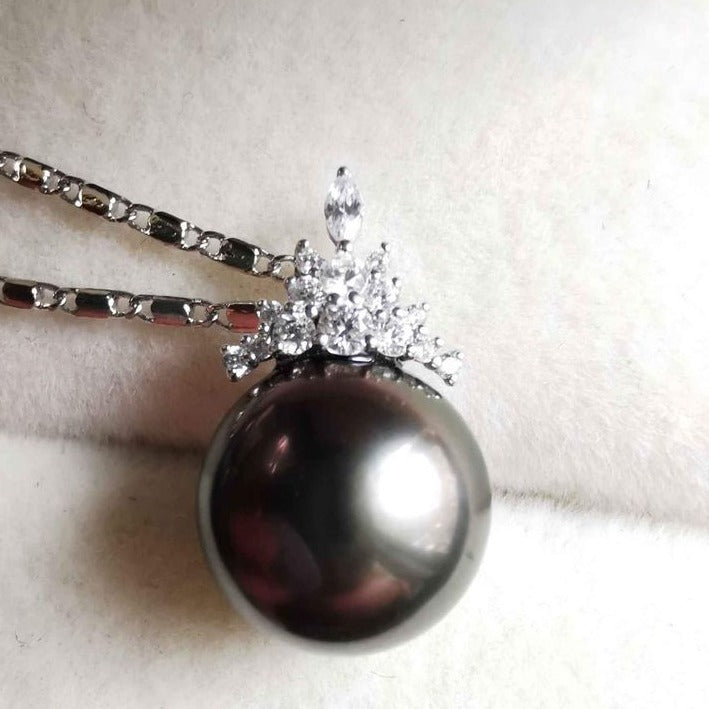 18k white gold stunning pendant genuine tahitian south sea pearl 11.2mm