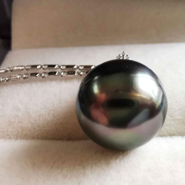 Classic 18k white gold pendant genuine tahitian south sea pearl 11.7mm