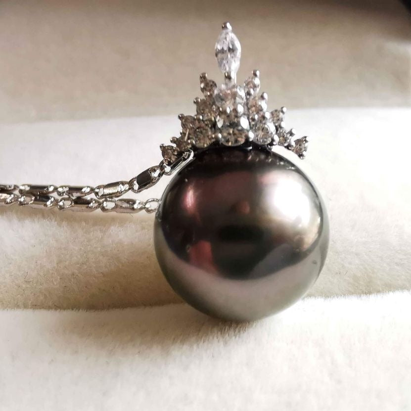 18k white gold stunning pendant genuine tahitian south sea pearl 11.2mm