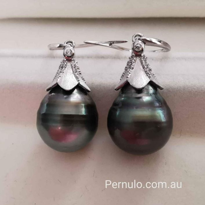 11mm genuine tahitian south sea pearls classic dangling earrings
