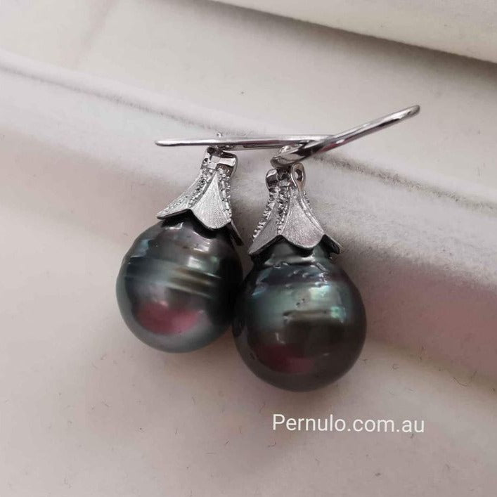 11mm genuine tahitian south sea pearls classic dangling earrings