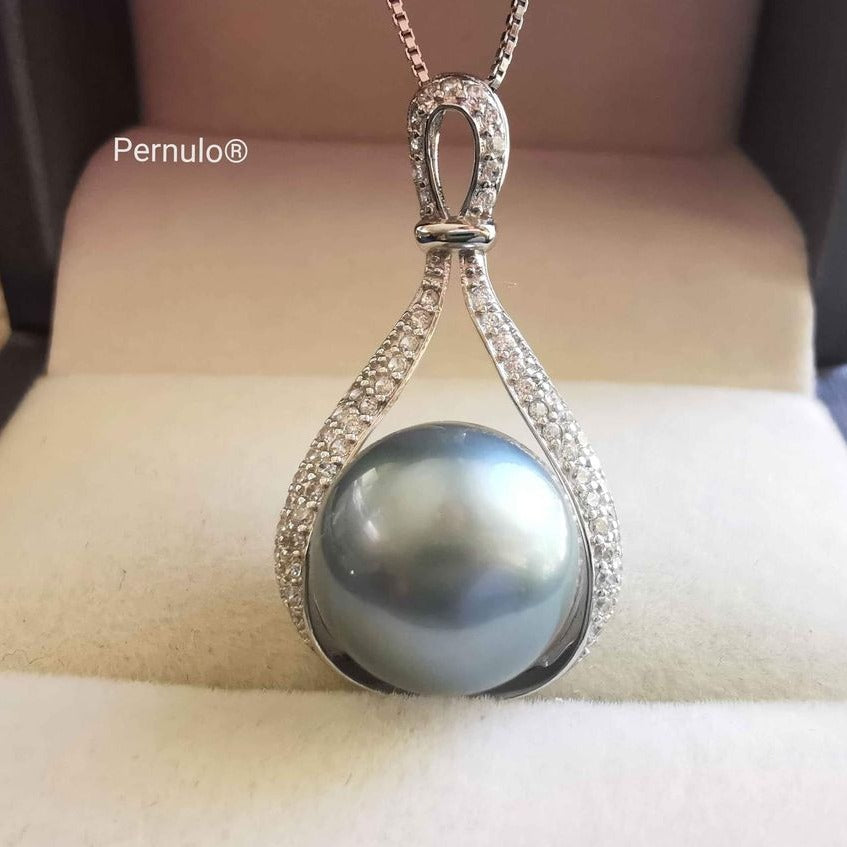 ' The deep ocean' necklace genuine tahitian south sea pearl 11mm