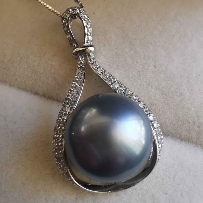 ' The deep ocean' necklace genuine tahitian south sea pearl 11mm