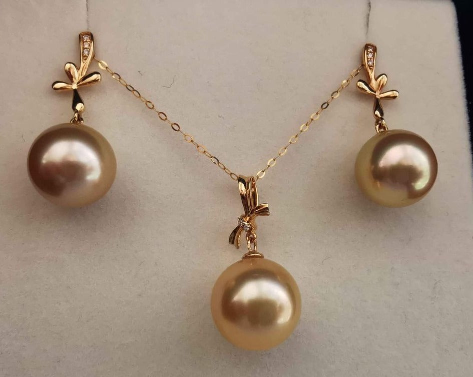 Classic 18k gold diamond pendant genuine golden south sea pearl 12mm AAA+