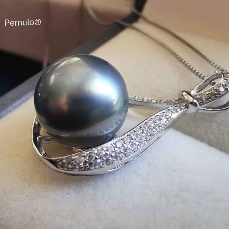 ' The deep ocean' necklace genuine tahitian south sea pearl 11mm